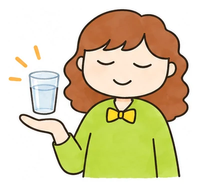 コップの水を案内する女性のイラスト
