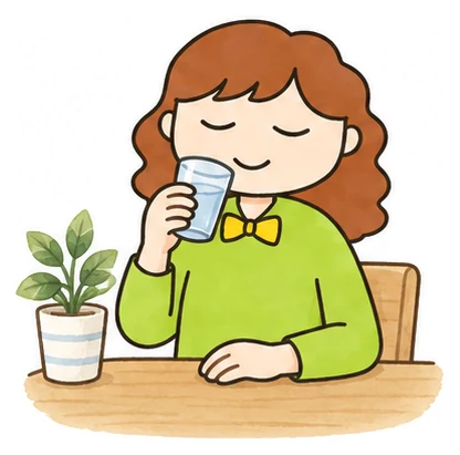 自宅で水を飲む女性のイラスト