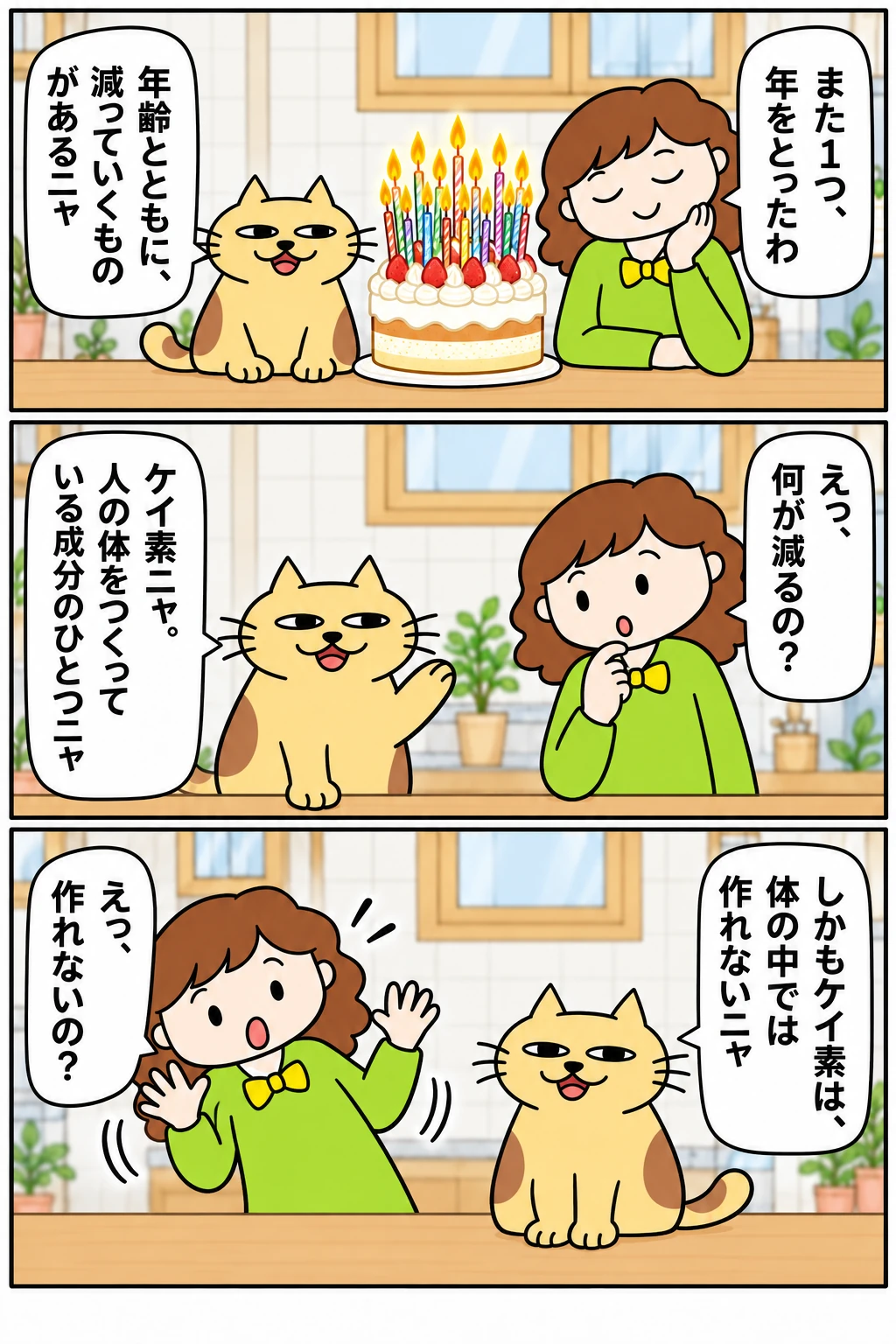 佐吉とお母さんの漫画「ケイ素ってなに？」前半3コマ